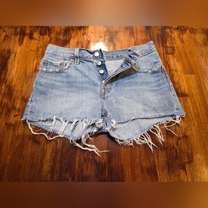 Levi's 501 Light Blue Frayed Jean Shorts Size Large Vintage Vibes Boho Summer